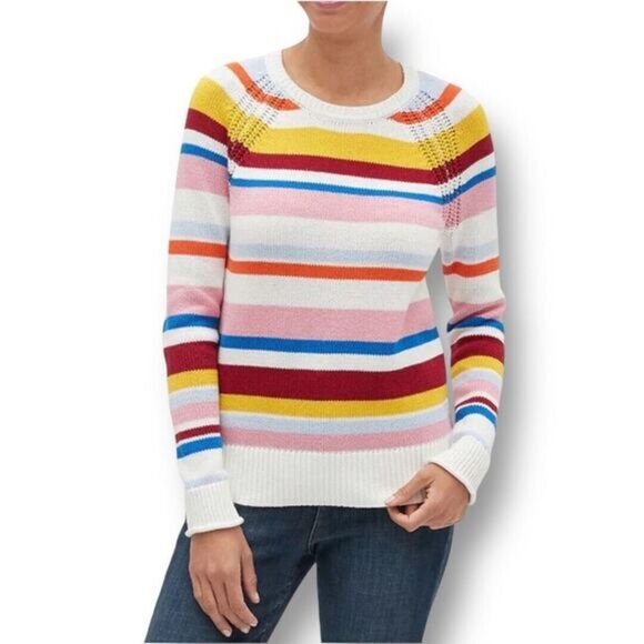 GAP Rainbow Stripe Knit Sweater Crewneck Pullover Oversized Preppy Academia XS - Picture 1 of 10